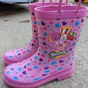 Shopkins Pink Tall Pull On Rain Boots Size 1